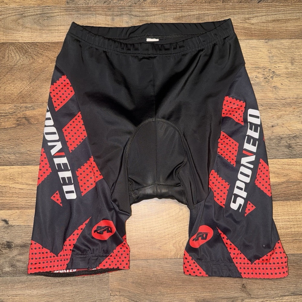 SPONEED 9" Padded Spandex Cycling Bike Shorts Black Red White Size Large